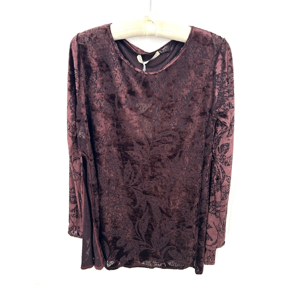 NEW Martino Midali SMALL Burgundy Burnout Velvet Floral‎ Top Semi Sheer - AC